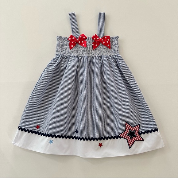 Good Lad Other - Good Lad Girls 5 Navy Sundress Patriotic American July 4th Summer Star Bow Red
